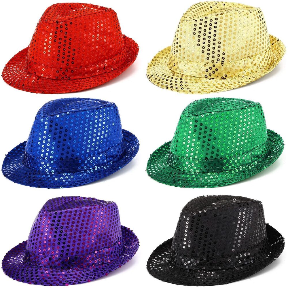 8341 6 Pcs Western Sequin Hat Bling Dance Hats with Shining Sequin for Man